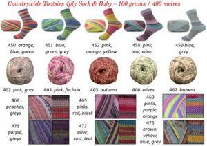 Products: Countrywide Tootsies 4ply 75% Merino Sock & Baby Yarn - 100 grams / 400 metres - new shades 2026