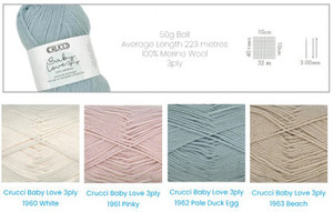Products: Crucci Baby Love 3ply Merino Wool - 50 grams / 220 metres - Machine Washable