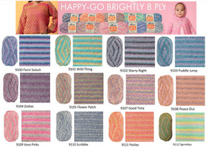 Products: Panda Happy-Go Brightly 8ply - 100 grams / 270 metres - 100% Soft Acrylic - FREE Baby Hooded Coat pattern