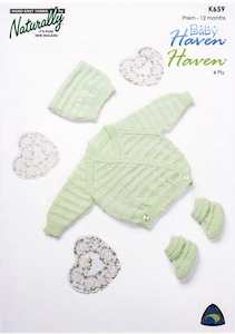K659 Moss Stich Stripe Crossover Cardigan with Matching Boots & Hat