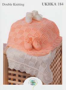 Booties: UKHKA 184 Lace Blanket and Bootees  8ply