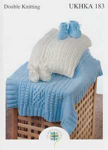 Booties: UKHKA 183 Cable Blanket and Bootees  8ply