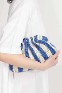 Bags: RAFFIA BEIGE/BLUE STRIPE BAG
