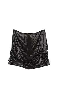 Sequins: ROUCHED SEQUIN MINI SKIRT BLACK