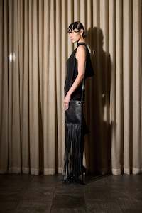 Bags: TASSEL LEATHER BAG BLACK GUNMETAL EYELETS