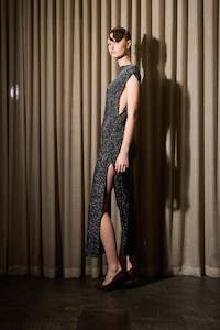 Mykie Silver & Black Lurex Dress Herringbone