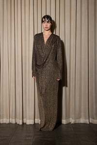GOLD LUREX HOODED DRESS RUNWAY