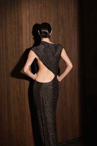 WAITA DRESS LUREX BLACK GOLD RUNWAY