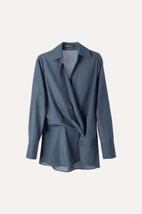 KNOTTED SHIRT SILK/COTTON PETROL POTION