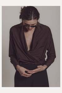 Clothing: KNOTTED SHIRT SILK/COTTON CAFE NOIR