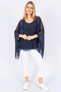 The Italian Closet - Allegra Top Navy Silk