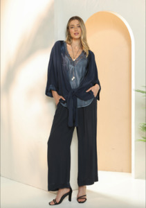 Elizabeth Scott Agencies: ES - Viscose Pants With Satin Trim and Woven Waistband (Indigo)