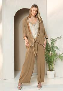 ES - Satin Trim Kimono (Sand)