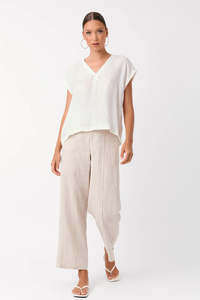 Adorne: Adorne - Karina Cupro V Neck Top (Pearl)
