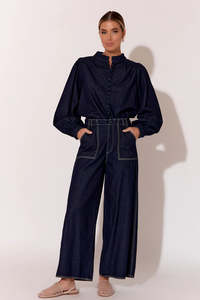 Adorne: Adorne - Linen Long Sleeve Shirt (Denim)