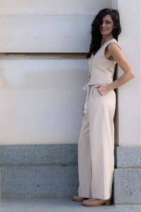 The Bay - Dune Pants Beige with Rope Tie Linen Cotton