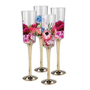 Glassware: Nel Lusso - Botanic Blooms Glass Champagne Flutes set of 4