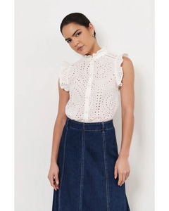 Blouses: Adorne - Bree Broderie Anglaise Top (White)