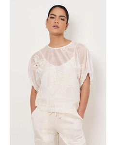Adorne - Phoebe Appliqué Flower Top (Ivory)
