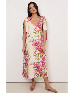Adorne - Hallie Tie Shoulder Linen Dress (Print)