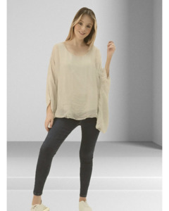 Lilliano - Italian Plain flowing Silk Top Natural