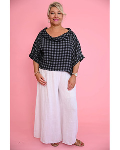 Blouses: Kayla Roll Neck Top (Black Check)
