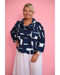 Blouses: Saba Cowl Top (Navy)
