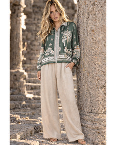 Lilliano - Italian Silk/Viscose baroque Print Zip Jacket (Green Cream) OS