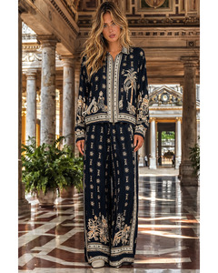 Lilliano -  Italian regal print satin pants (Black Cream)