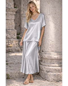 LILLIANO - Italian Viscose Satin Top (Smokey) OS
