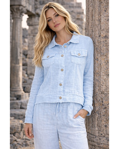 Lilliano: Lilliano - Italian Linen Crop Jacket (Blue) OS