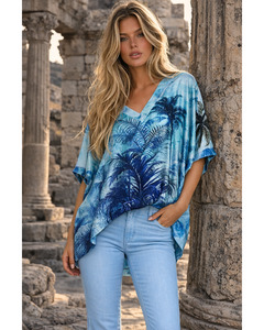 LILLIANO - Italian Silk/Viscoses Forna Print Top (OS)