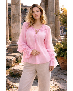 LILLIANO - Italian Silk/Viscose Pleat Sleeve Top (Pink)