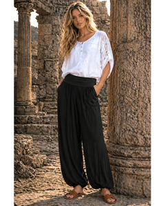 Lilliano: Lilliano -  Silk  and viscose pant  - Gathered hem , Loose fit.  (Black)