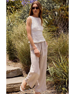 Lilliano: Lilliano -  Italian Linen Tie Waist Pants (Beige)