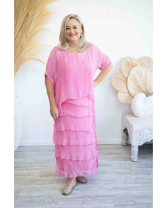Maree Silk Dress Pink (Navy) OS