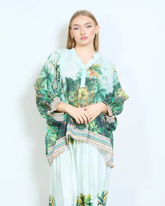Blouses: LILLIANO - Italian Floral jungle inspired Top (Green)