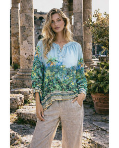 LILLIANO - Italian Floral jungle inspired Top (Blue)
