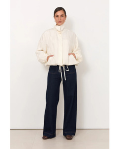 Blouses: Adorne - Aude Funnel Neck Cupro Jacket (Cream)