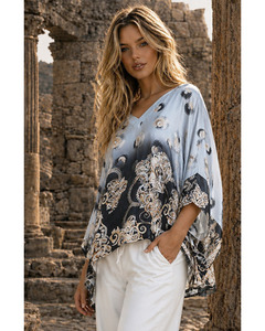 LILLIANO - Italian Paisley Print Silk/ViscoseTop (Paisley Light)