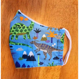 Face Masks: Kids Face Masks - Blue w/ Dinosaurs