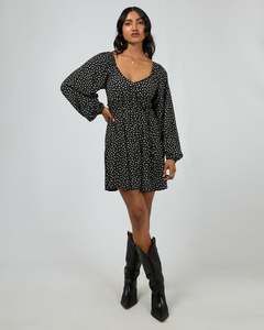 Mini Dresses: Wren Long Sleeve Mini Dress / Black | All About Eve
