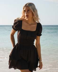 Best Selling: Essential Short Sleeve Mini Dress / Brown | All About Eve