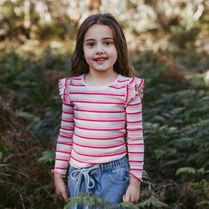 Annie Frill Long Sleeve Rib Top / Pink | Eve Girl