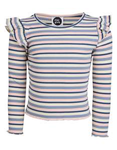 Annie Frill Long Sleeve Rib Top  / Blue | Eve Girl