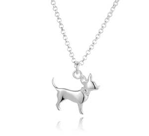 Sterling Silver Chihuahua Dog Pendant with Cubic Zirconia Collar