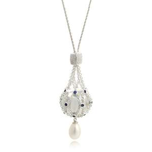 Freshwater Pearls: Sterling Silver Pearl, Sapphire & CZ Enhancer Ball Pendant