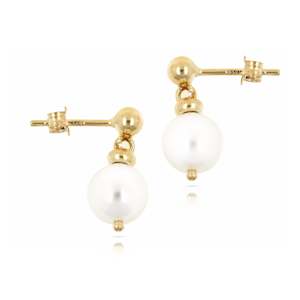 Sterling Silver Yellow Gold Faux Pearl Drop Earrings