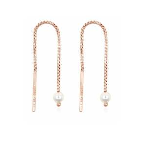 Freshwater Pearls: Sterling Silver Rose Gold Faux Pearl Thread Earrings