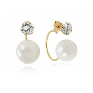 Sterling Silver Front/Back Faux Pearl & CZ Earrings